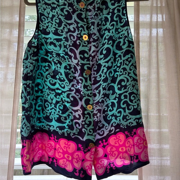 Lilly Pulitzer Button Back Tank Top Medium – Floral Scroll Print - Picture 4 of 4